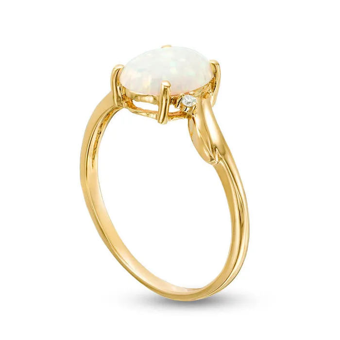 Rings Goldia Oval LabCreated Opal and Diamond Accent Bypass Swirl Shank Ring in Solid 10K Yellow Gold Rings Goldia Oval LabCreated Opal and Diamond Accent Bypass Swirl Shank Ring in Solid 10K Yellow Gold