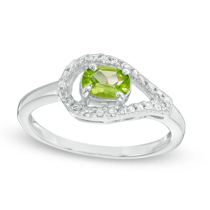 Rings Goldia Oval Peridot and Natural Diamond Accent Teardrop Frame Ring in Sterling Silver Rings Goldia Oval Peridot and Natural Diamond Accent Teardrop Frame Ring in Sterling Silver