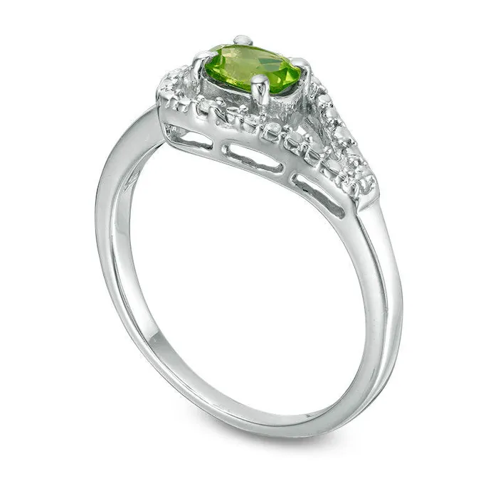 Rings Goldia Oval Peridot and Natural Diamond Accent Teardrop Frame Ring in Sterling Silver Rings Goldia Oval Peridot and Natural Diamond Accent Teardrop Frame Ring in Sterling Silver