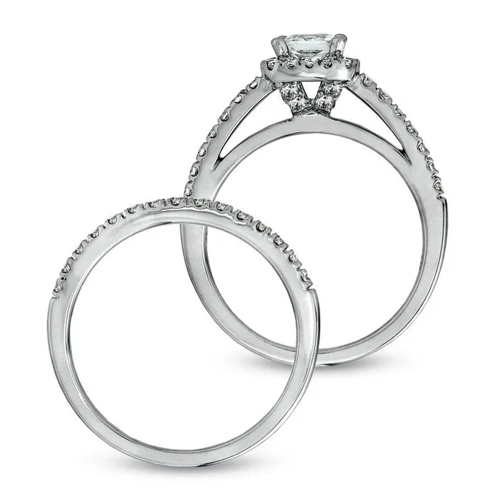 Rings Goldia Previously Owned Celebration Lux 120 CT TW PrincessCut Natural Diamond Bridal Engagement Ring Set in Solid 14K White Gold ISI2