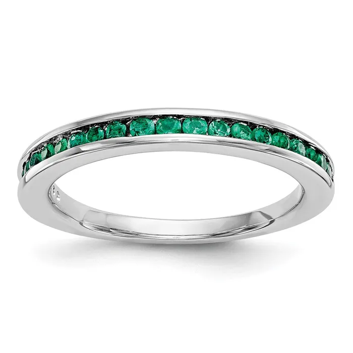 Rings Goldia Solid 14k White Gold Simulated Emerald Band