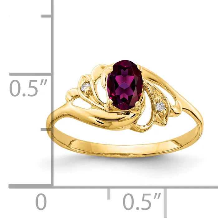 Rings Goldia Solid 14k Yellow Gold 6x4mm Oval Rhodolite Simulated Garnet AA CZ Ring
