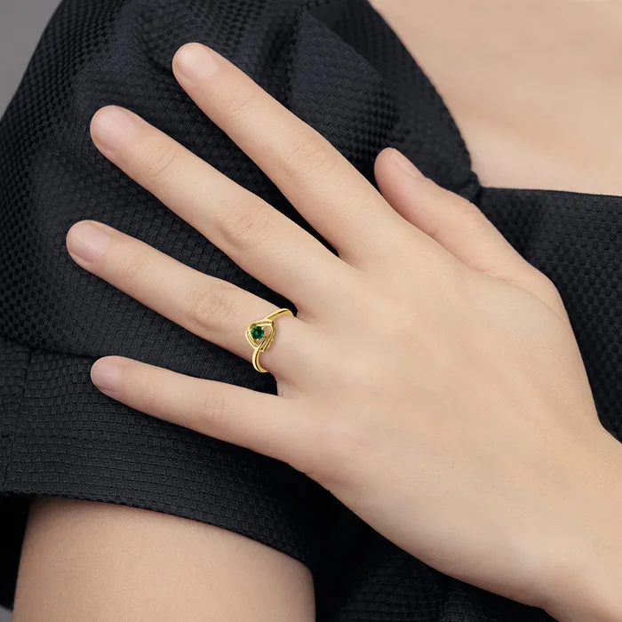 Rings Goldia Solid 14k Yellow Gold Created Simulated Emerald Triangle Ring