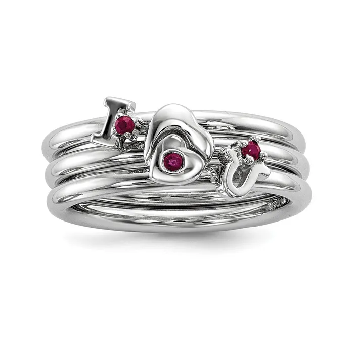 Rings Goldia Sterling Silver Rhodiumplated Set of 3 Ruby Stacking ILOVEU Rings Rings Goldia Sterling Silver Rhodiumplated Set of 3 Ruby Stacking ILOVEU Rings