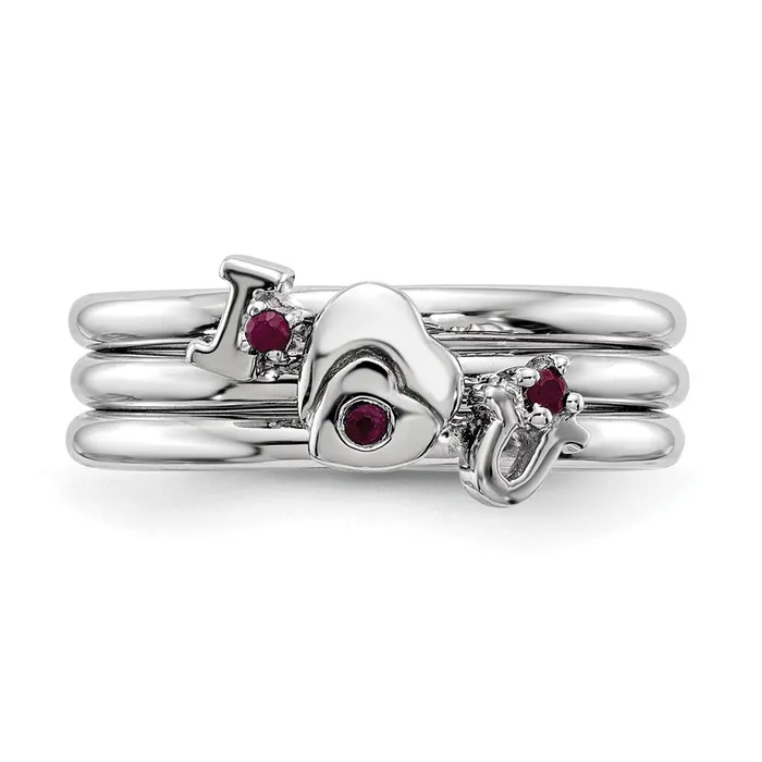 Rings Goldia Sterling Silver Rhodiumplated Set of 3 Ruby Stacking ILOVEU Rings