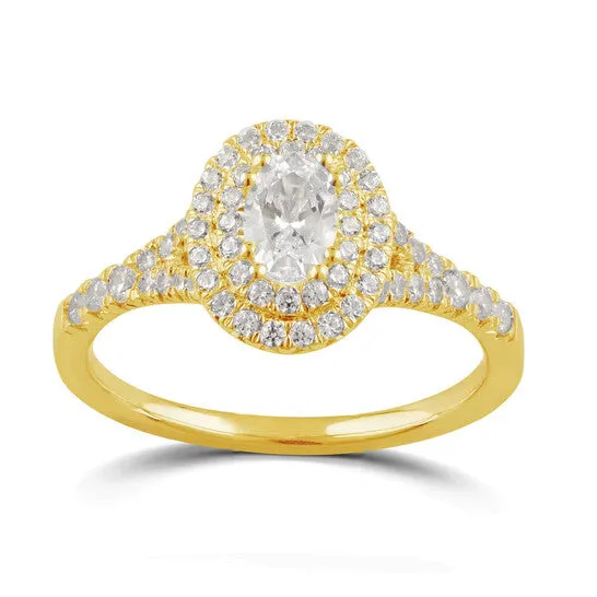 Rings JMS always Original DiamondMuse 1 cttw Yellow Gold Plated Over Sterling Silver Oval Swarovski Double Halo Diamond Engagement Ring Rings JMS always Original DiamondMuse 1 cttw Yellow Gold Plated Over Sterling Silver Oval Swarovski Double Halo Diamond Engagement Ring