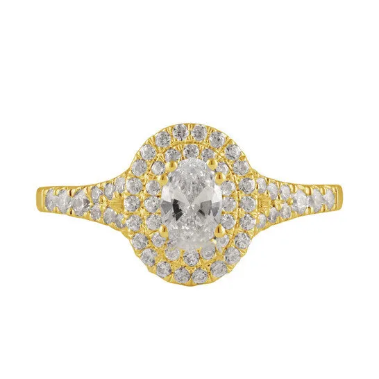 Rings JMS always Original DiamondMuse 1 cttw Yellow Gold Plated Over Sterling Silver Oval Swarovski Double Halo Diamond Engagement Ring