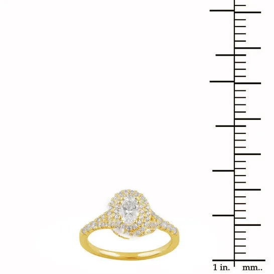 Rings JMS always Original DiamondMuse 1 cttw Yellow Gold Plated Over Sterling Silver Oval Swarovski Double Halo Diamond Engagement Ring