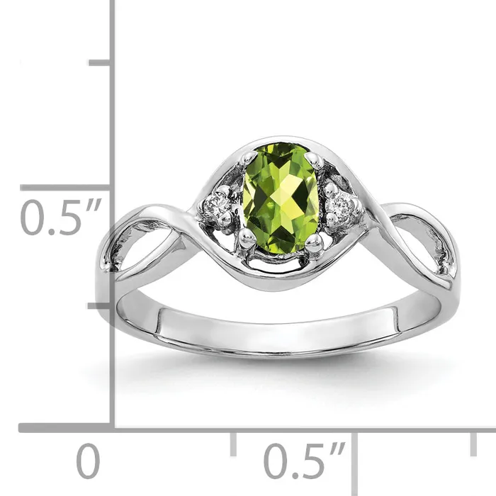 Rings Solid 14k White Gold 6x4mm Oval Simulated Peridot VS CZ Ring Goldia