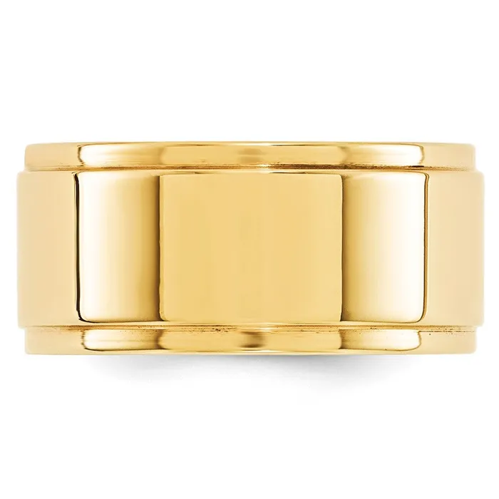 Rings Solid 14K Yellow Gold 10mm Flat with Step Edge MensWomens Wedding Band Ring Size 95 Goldia