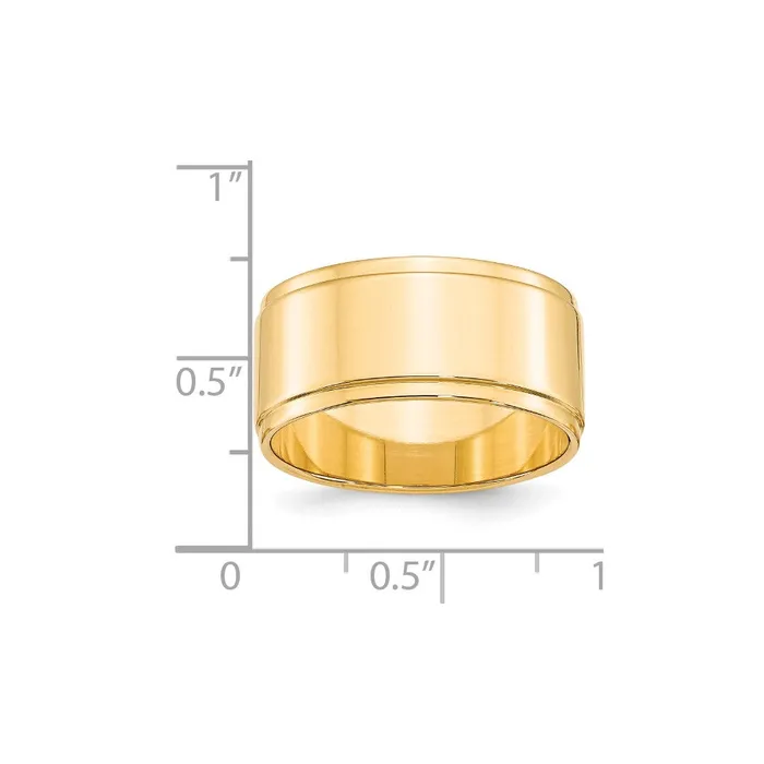 Rings Solid 14K Yellow Gold 10mm Flat with Step Edge MensWomens Wedding Band Ring Size 95 Goldia