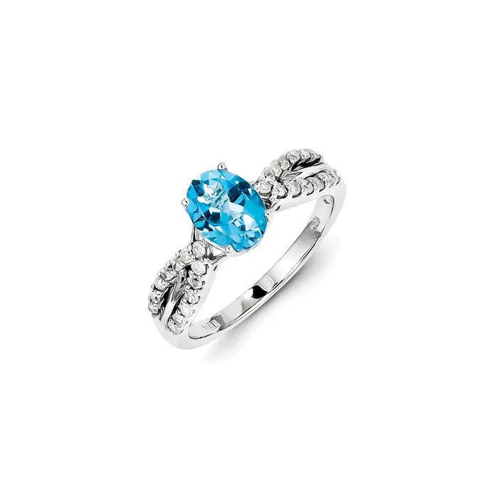 Rings Sterling Silver Rhodium Plated Dia Light Swiss Blue Topaz Oval Ring Goldia