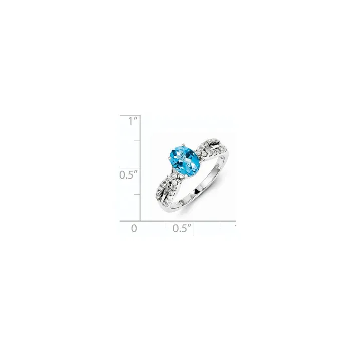 Rings Sterling Silver Rhodium Plated Dia Light Swiss Blue Topaz Oval Ring Goldia