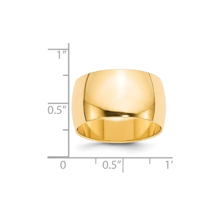 Solid 10K Yellow Gold 12mm Half Round MensWomens Wedding Band Ring Size 9 Goldia Rings