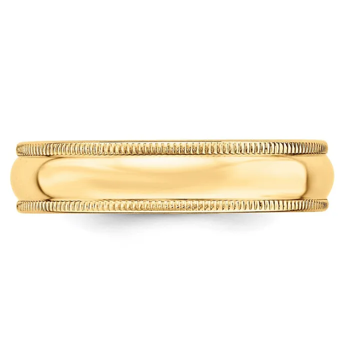 Solid 10K Yellow Gold 5mm Light Weight Milgrain Half Round MensWomens Wedding Band Ring Size 11 Goldia Rings