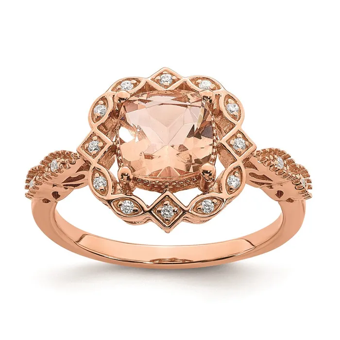 Solid 14k Rose Gold Morganite Simulated CZ Halo Complete Engagement Ring Goldia Rings Solid 14k Rose Gold Morganite Simulated CZ Halo Complete Engagement Ring Goldia Rings