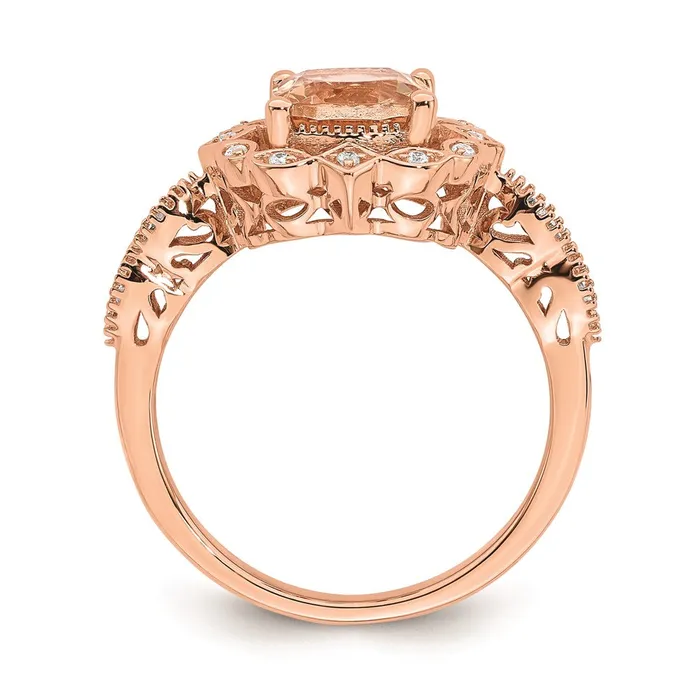 Solid 14k Rose Gold Morganite Simulated CZ Halo Complete Engagement Ring Goldia Rings