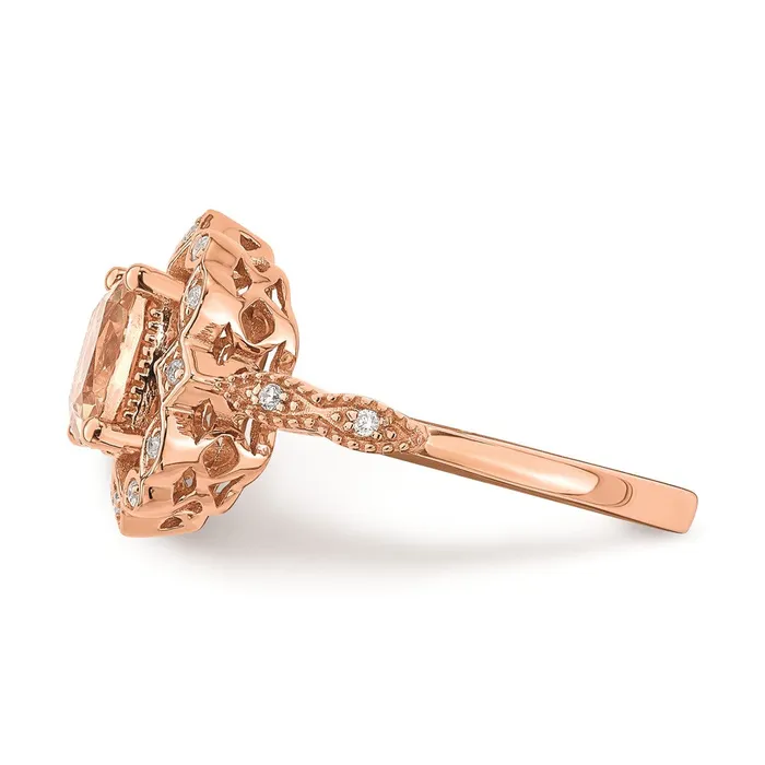 Solid 14k Rose Gold Morganite Simulated CZ Halo Complete Engagement Ring Goldia Rings