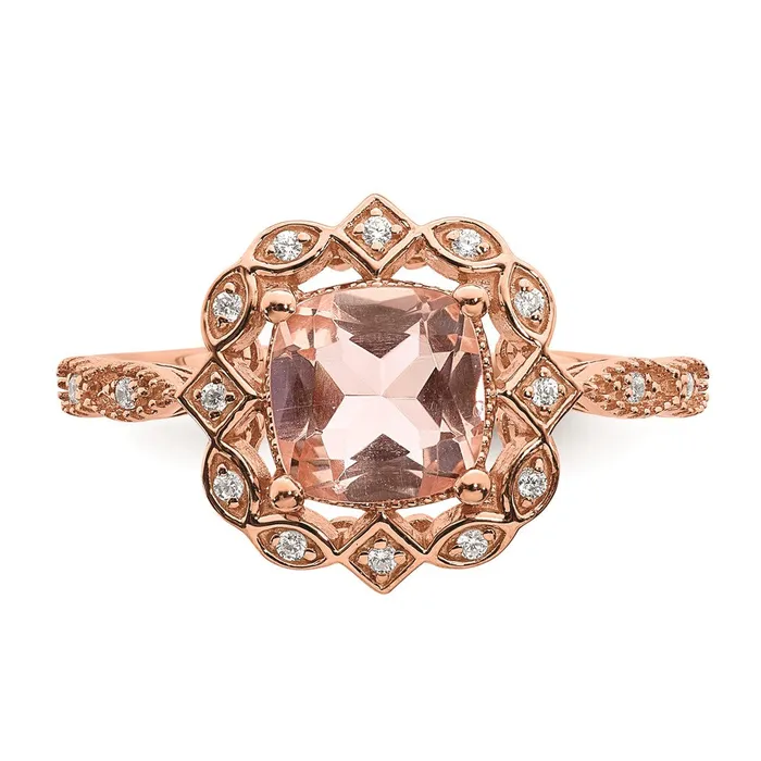 Solid 14k Rose Gold Morganite Simulated CZ Halo Complete Engagement Ring Goldia Rings