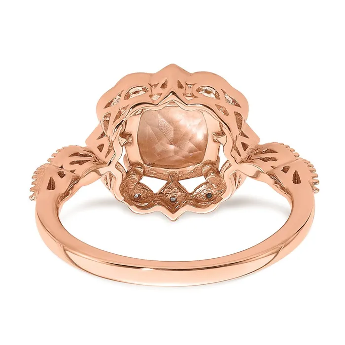 Solid 14k Rose Gold Morganite Simulated CZ Halo Complete Engagement Ring Goldia Rings
