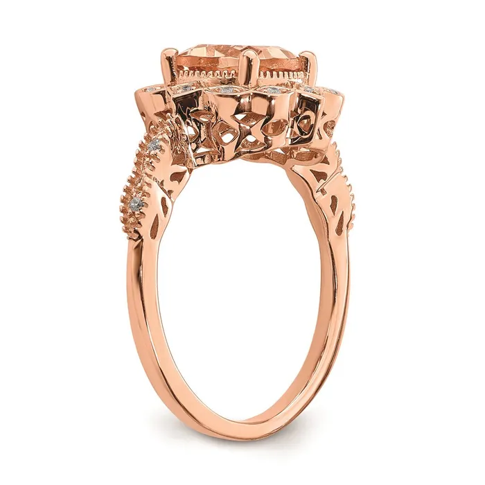 Solid 14k Rose Gold Morganite Simulated CZ Halo Complete Engagement Ring Goldia Rings
