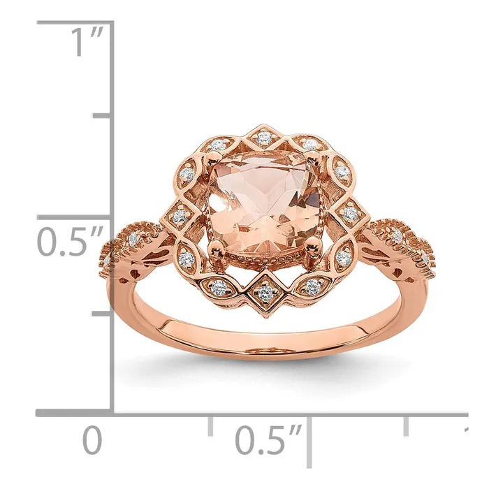 Solid 14k Rose Gold Morganite Simulated CZ Halo Complete Engagement Ring Goldia Rings