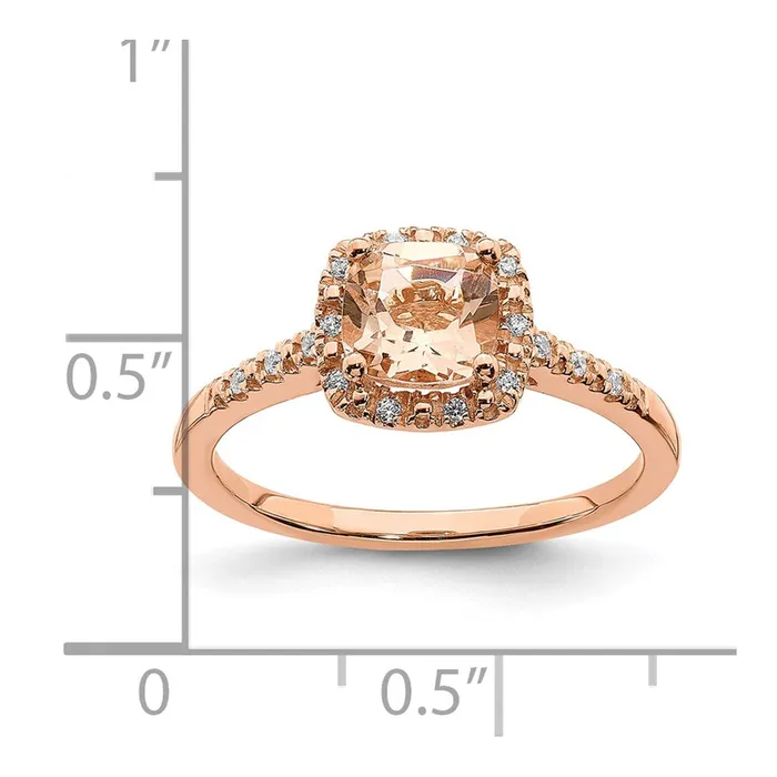 Solid 14k Rose Gold Morganite Simulated CZ Halo Complete Engagement Ring Goldia Rings