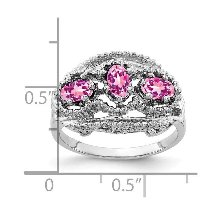Solid 14k White Gold 5x3mm Oval PinK Simulated Sapphire Ring Goldia Rings
