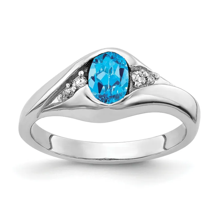 Solid 14k White Gold 6x4mm Oval Simulated Blue Topaz ChecKer VS CZ Ring Goldia Rings Solid 14k White Gold 6x4mm Oval Simulated Blue Topaz ChecKer VS CZ Ring Goldia Rings