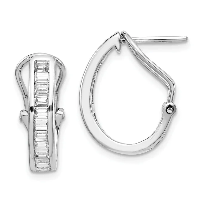 Solid 14k White Gold Baguette Simulated CZ Omega BacK Hoop Earrings Goldia Earrings Solid 14k White Gold Baguette Simulated CZ Omega BacK Hoop Earrings Goldia Earrings