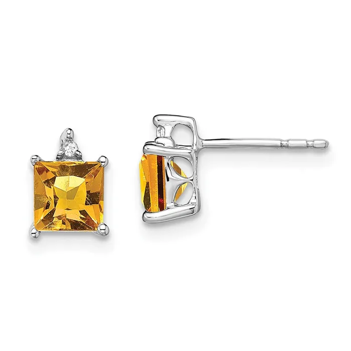 Solid 14k White Gold Princess Simulated Citrine and CZ Earrings Goldia Earrings Solid 14k White Gold Princess Simulated Citrine and CZ Earrings Goldia Earrings