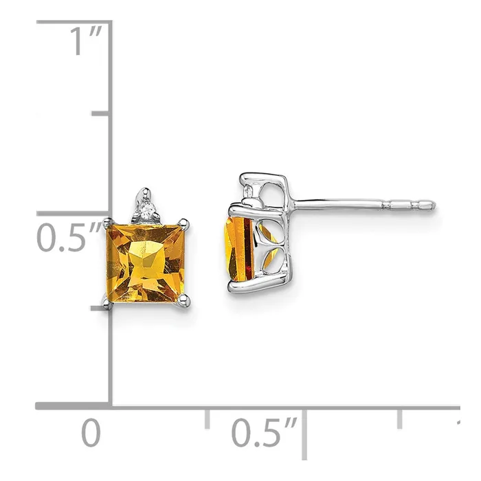Solid 14k White Gold Princess Simulated Citrine and CZ Earrings Goldia Earrings