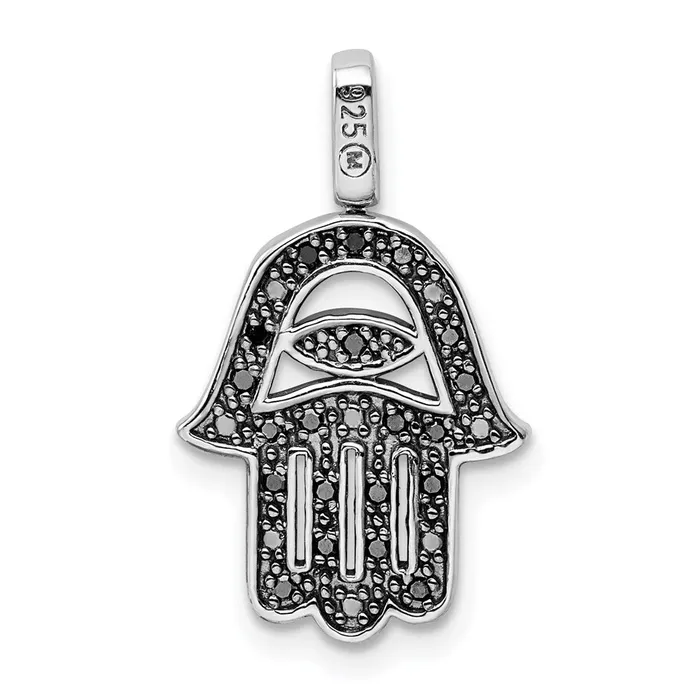 Sterling Silver Rhodium 02ct Blk u0026 Wht Dia Reverible Hamsa Pendant Goldia Necklaces