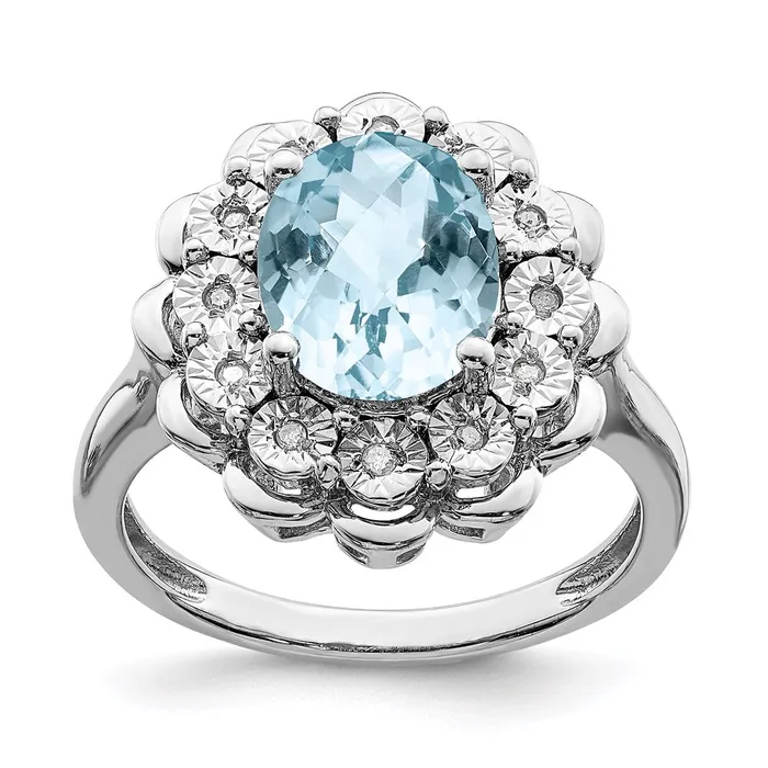 Sterling Silver Rhodium Diamond u0026 CheckerCut Sky Blue Topaz Ring Goldia Rings