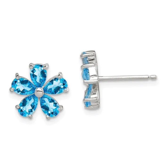 Sterling Silver Rhodium Plated Blue Topaz Flower Earrings Goldia Earrings