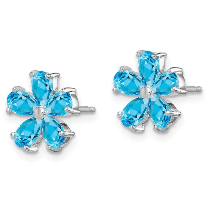 Sterling Silver Rhodium Plated Blue Topaz Flower Earrings Goldia Earrings