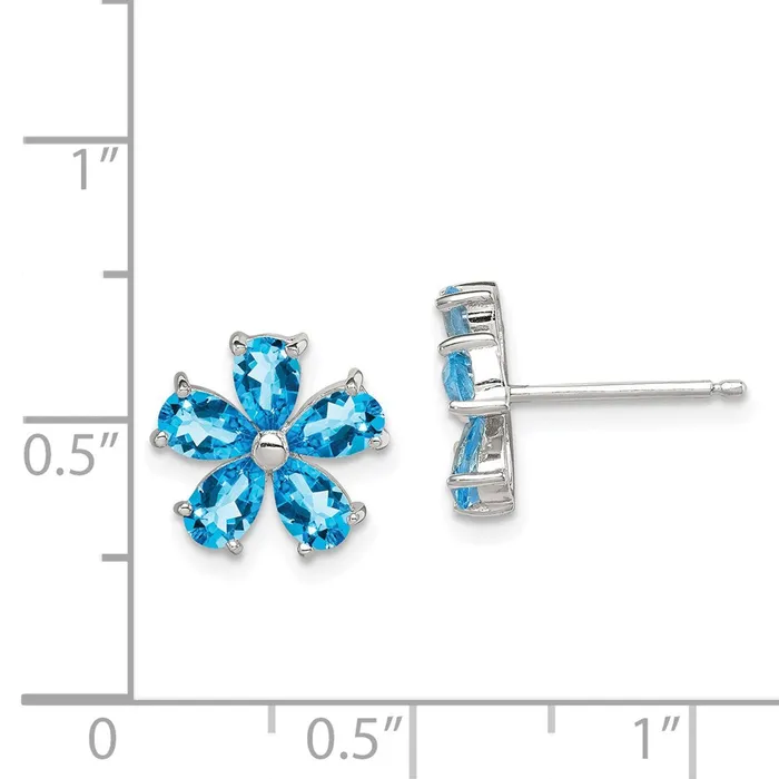 Sterling Silver Rhodium Plated Blue Topaz Flower Earrings Goldia Earrings