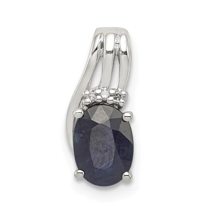 Sterling Silver Rhodium Plated Diamond u0026 Sapphire Oval Pendant Goldia Necklaces