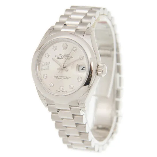 Watches JMS always Original Rolex LadyDatejust 28 Silver Dial Platinum President Automatic Ladies Watch 279166SRDP
