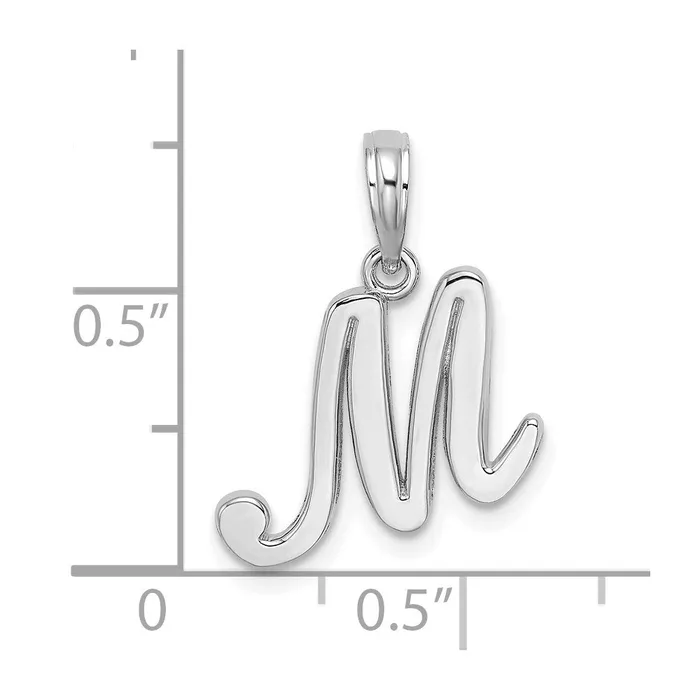 10K White Gold Polished M Script Initial Charm TreasureFineJewelers Charm Necklaces