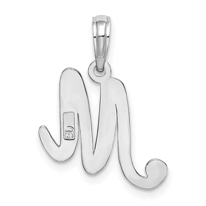 10K White Gold Polished M Script Initial Charm TreasureFineJewelers Charm Necklaces