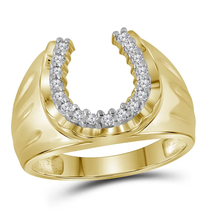 10kt yellow gold mens round diamond horseshoe ring 14 cttw15428 North Arrow Shop Rings 10kt yellow gold mens round diamond horseshoe ring 14 cttw15428 North Arrow Shop Rings