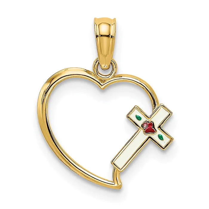 14K Enamel Cross and Heart Charm TreasureFineJewelers Charm Necklaces