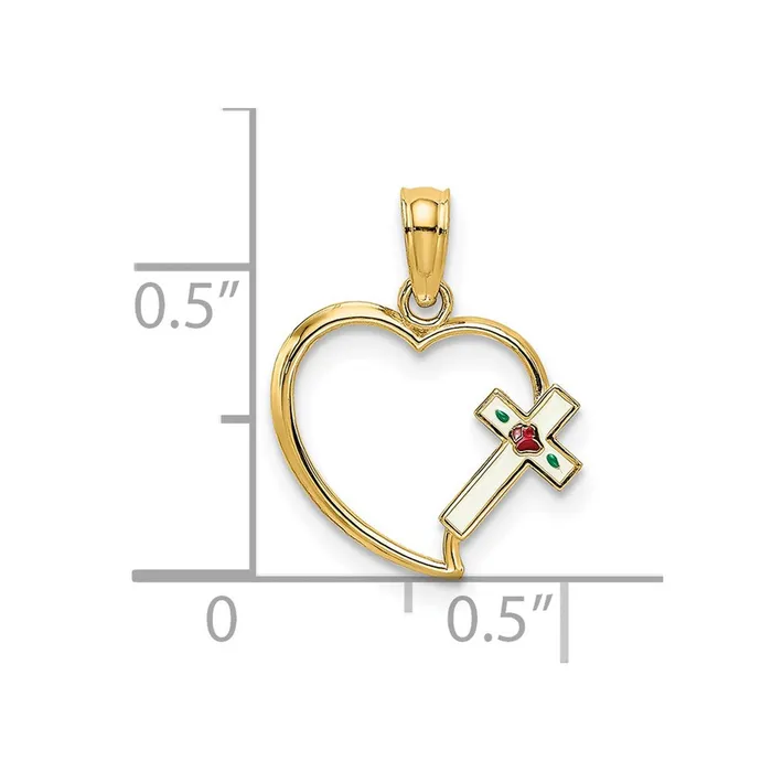 14K Enamel Cross and Heart Charm TreasureFineJewelers Charm Necklaces