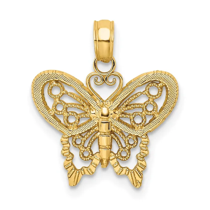 14K Polished and Textured Filigree Butterfly Charm TreasureFineJewelers Charm Necklaces 14K Polished and Textured Filigree Butterfly Charm TreasureFineJewelers Charm Necklaces