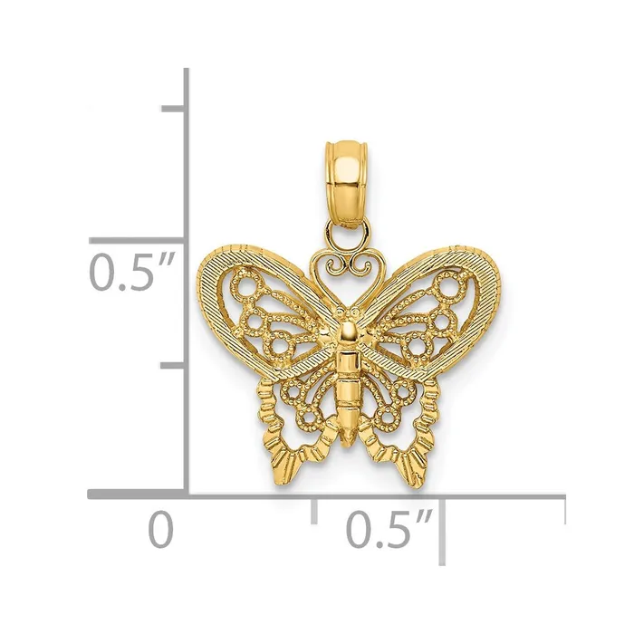 14K Polished and Textured Filigree Butterfly Charm TreasureFineJewelers Charm Necklaces