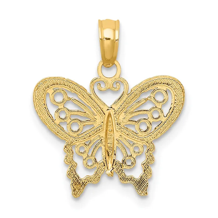 14K Polished and Textured Filigree Butterfly Charm TreasureFineJewelers Charm Necklaces
