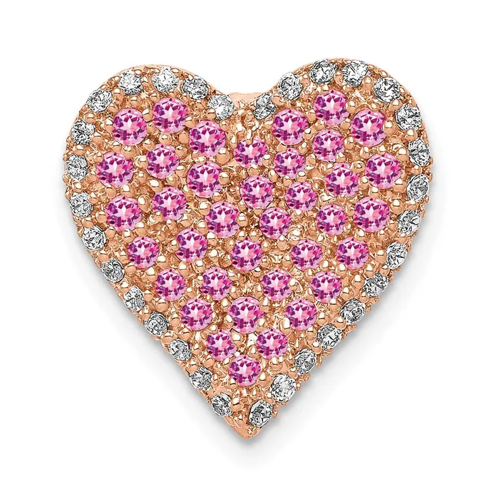 14k Rose Gold Diamond and Pink Sapphire Vintage Heart Chain Slide TreasureFineJewelers Necklaces 14k Rose Gold Diamond and Pink Sapphire Vintage Heart Chain Slide TreasureFineJewelers Necklaces