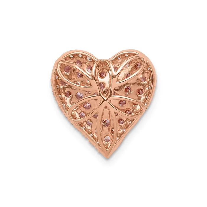 14k Rose Gold Diamond and Pink Sapphire Vintage Heart Chain Slide TreasureFineJewelers Necklaces