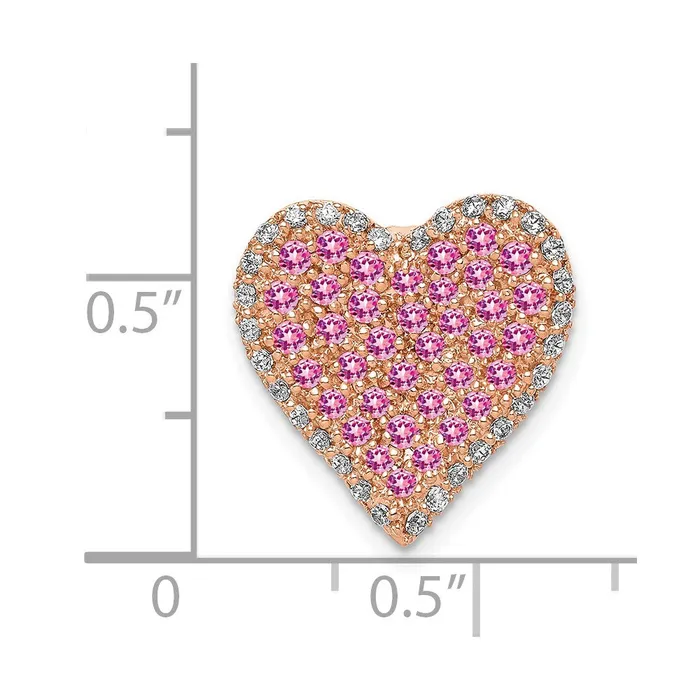 14k Rose Gold Diamond and Pink Sapphire Vintage Heart Chain Slide TreasureFineJewelers Necklaces